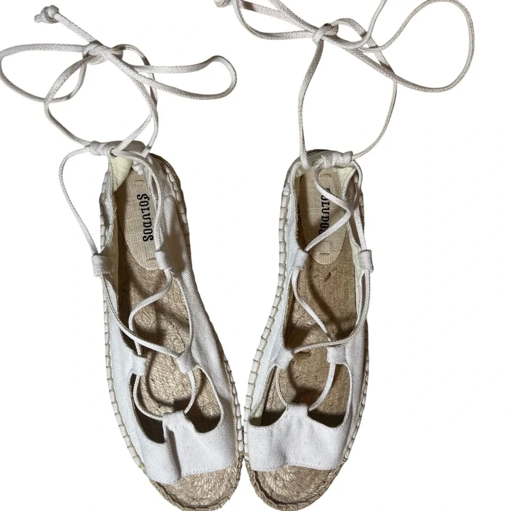 Soludos Biarritz Lace Up Espadrille in White, Women's Size 11